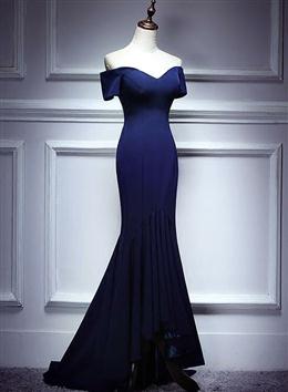 Picture of Navy Blue Mermaid Sweetheart Long Evening Dresses, Blue Prom Dress